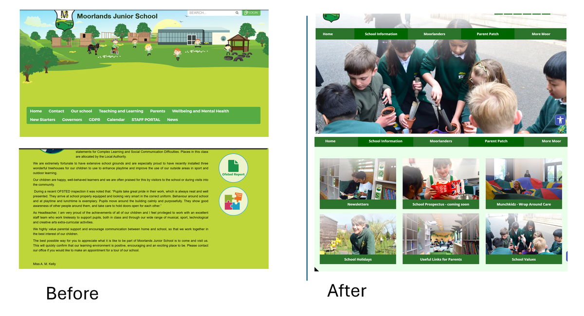 Before and after comparison of school website